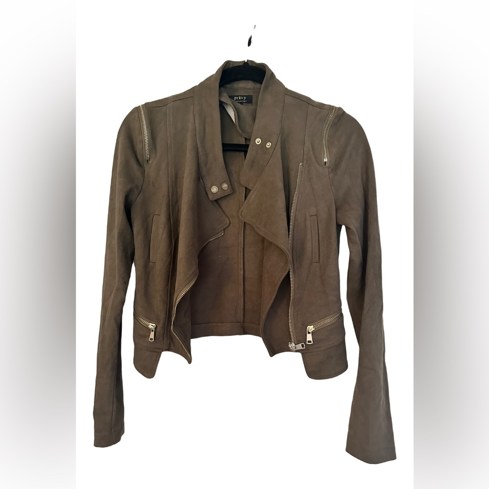 Faux suede olive cropped jacket